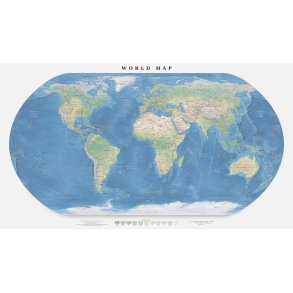 Topografisk Verdenskart, mindre med landregrenser